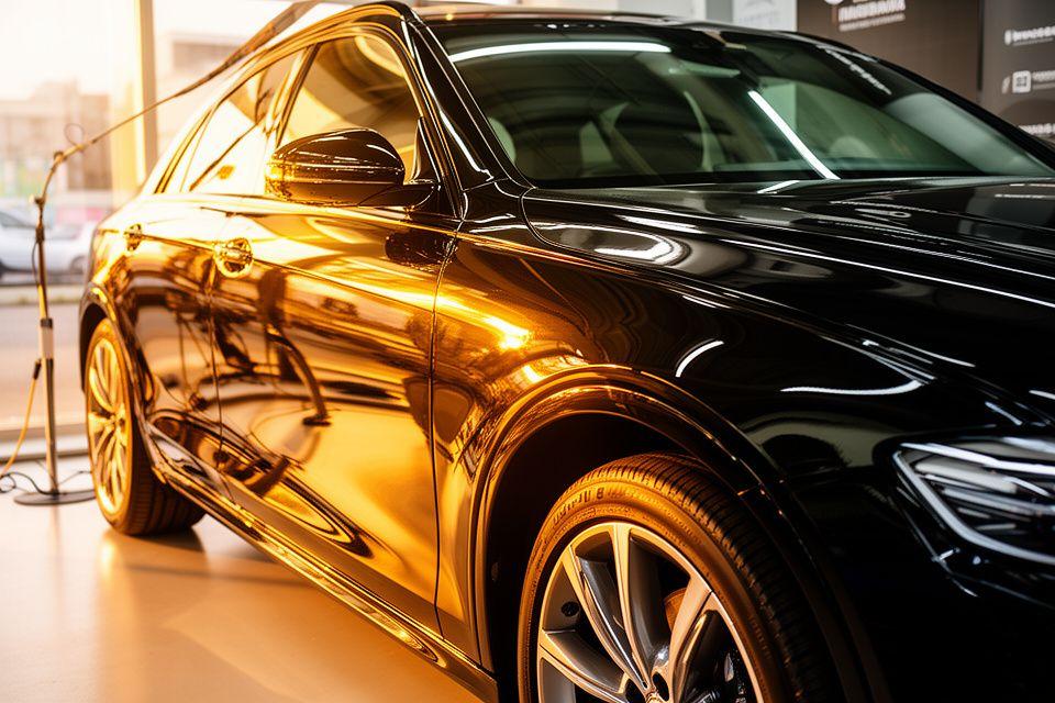 Auto appena trattata con ceramic coating e riflessi profondi alla luce del pomeriggio a Roma