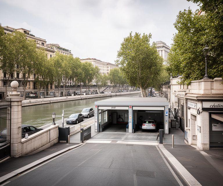 Vista urbana del Lungotevere Dante a Roma con traffico leggero, alberi lungo il fiume e l'ingresso dell'autolavaggio in primo piano